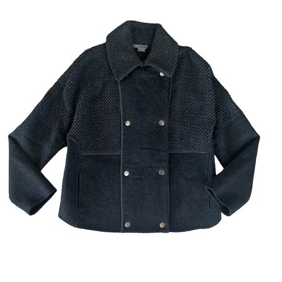 Vince. Women’s Sherpa Boucle Double Breasted Dark Carbon Charcoal Wool Coat Sz S - Picture 2 of 11